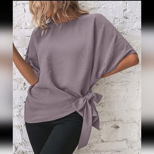 Batwing Sleeve Knot Side Mauve Blouse